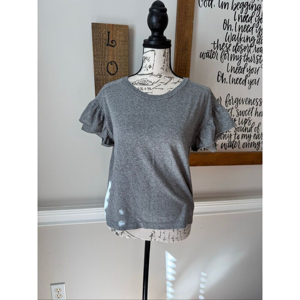 Madewell Women's Ruffle Short Sleeve Swingy Boxy Tee Heather Gray Size XS